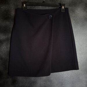 LOFT Women's Sz 4 Navy Blue Wrap Skirt with Button Detail Career Office Summer